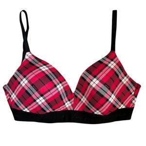 New Victoria's Secret PINK Red Pink Black Plaid Bra 34DD
